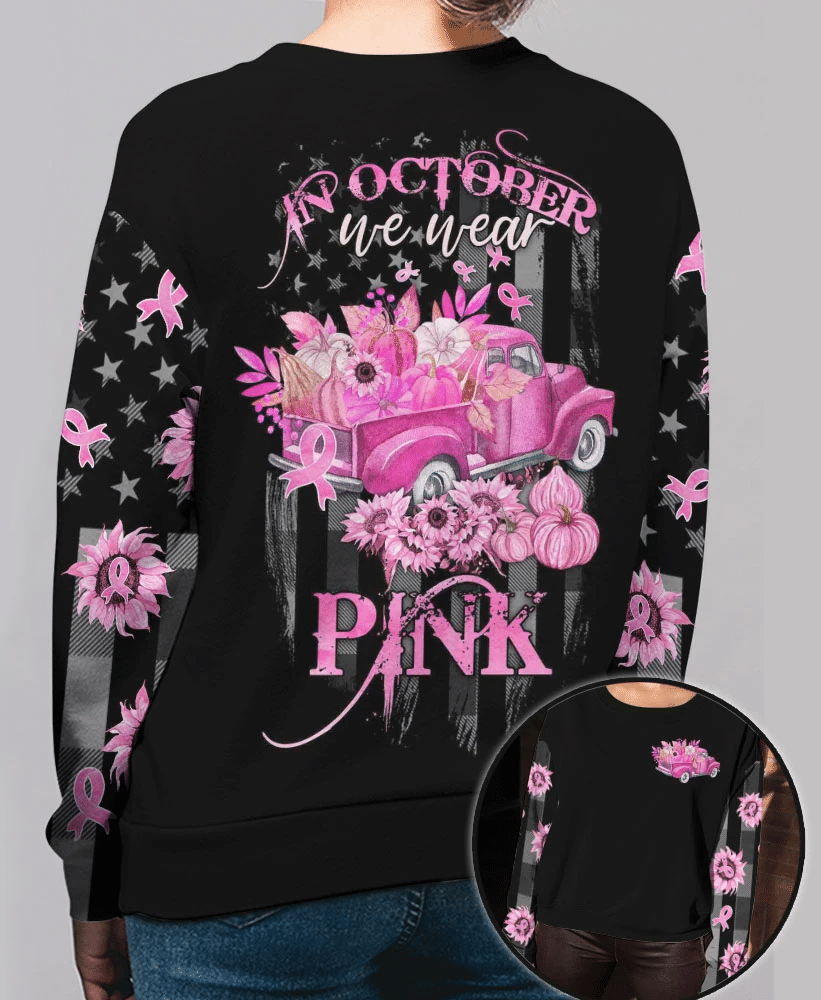 In October We Wear Pink - Breast Cancer Awareness All Over T-shirt and Hoodie 0822