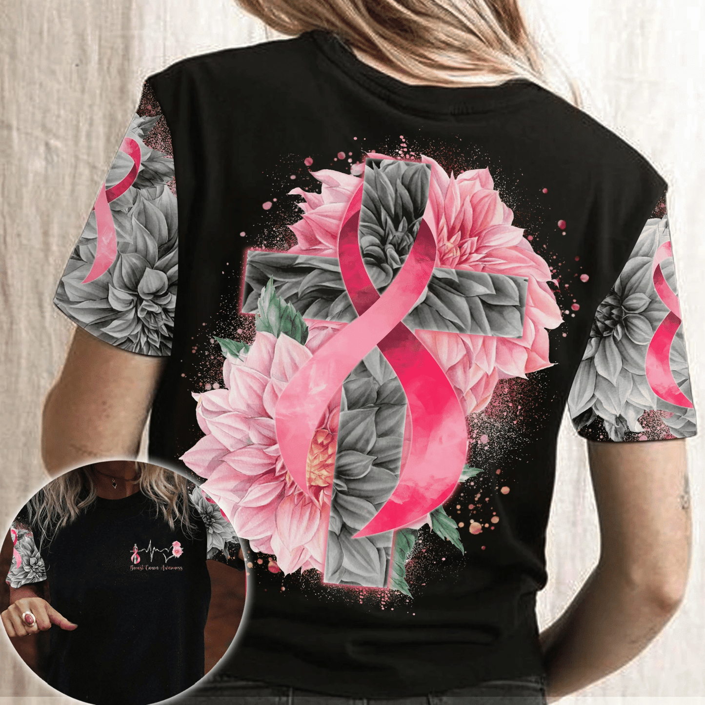 T-shirt et sweat à capuche « Ruban rose battement de cœur » – Sensibilisation au cancer du sein (0822)