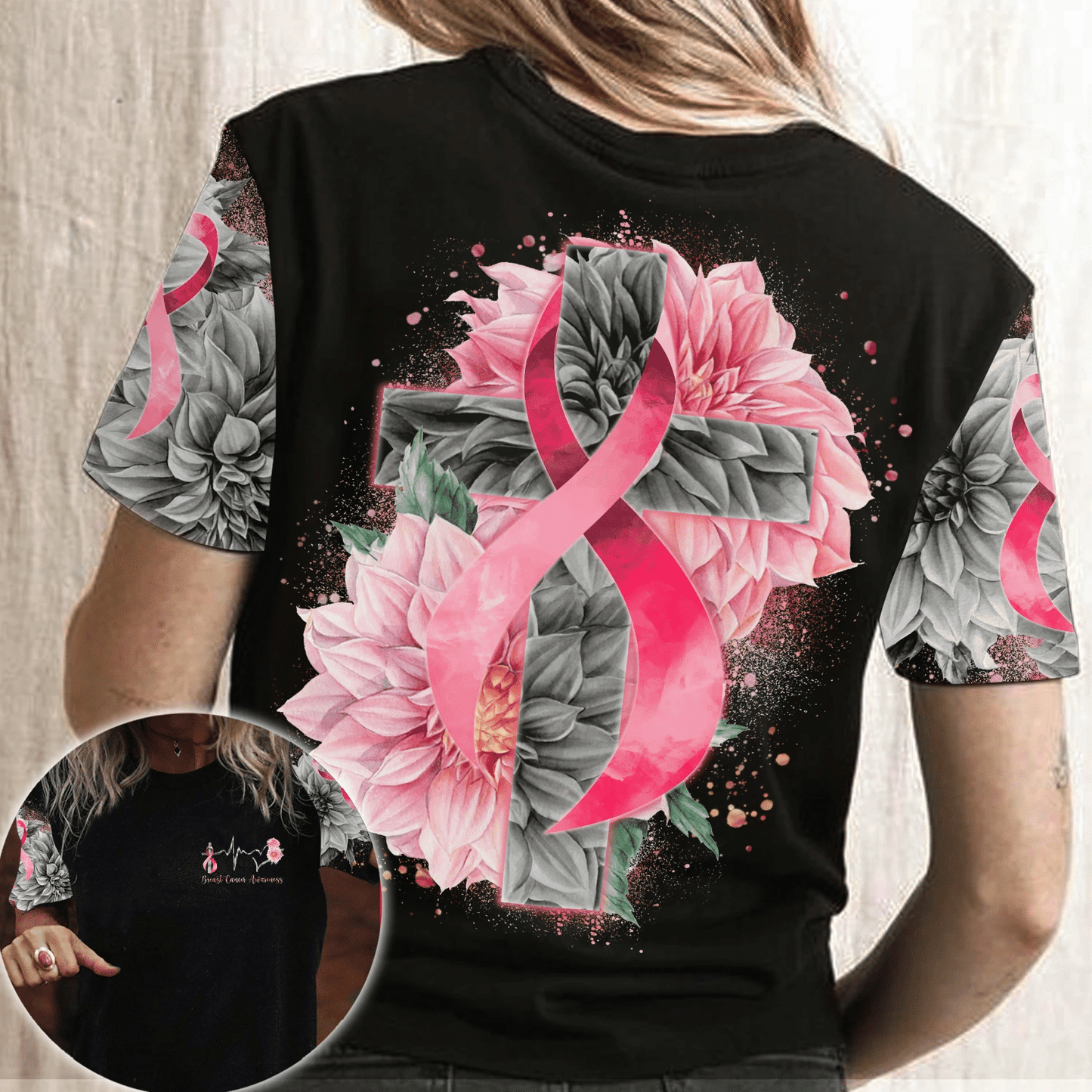 T-shirt et sweat à capuche « Ruban rose battement de cœur » – Sensibilisation au cancer du sein (0822)