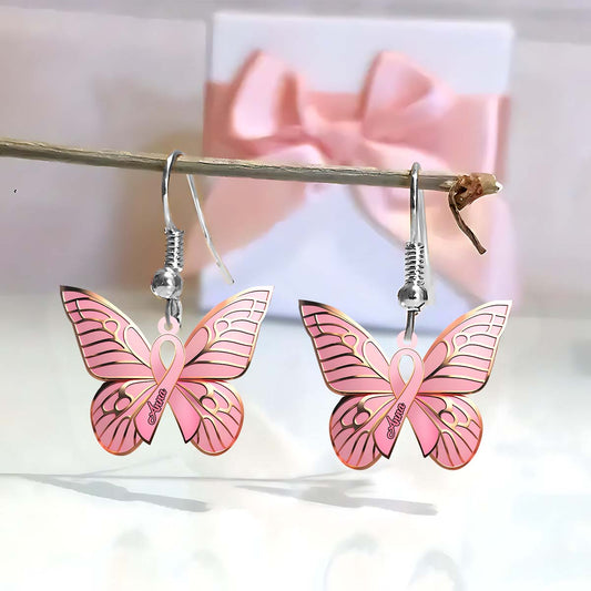 Boucles d'oreilles Hope Butterfly - personnalisées pour la sensibilisation au cancer du sein