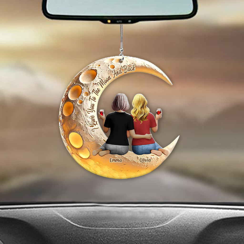 Je t'aime jusqu'à la lune et retour - Ornement de voiture personnalisé pour maman