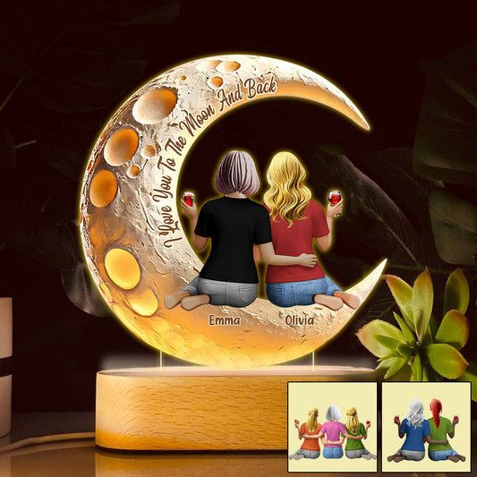 Je t'aime jusqu'à la lune et retour - Socle lumineux personnalisé en forme de maman