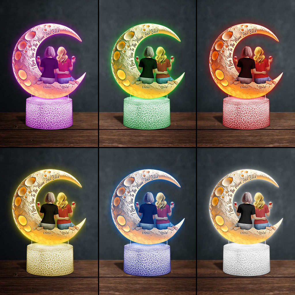 I Love You To The Moon And Back - Personalized Mother Shaped Plaque Light Base