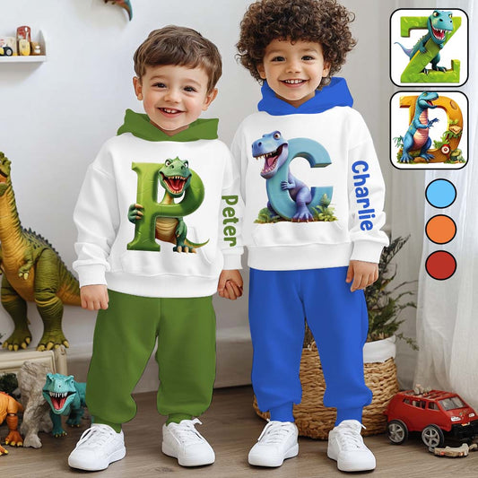 Dinosaur Letter Alphabet - Personalized Kid Hoodie & Kid Jogger Sweatpants
