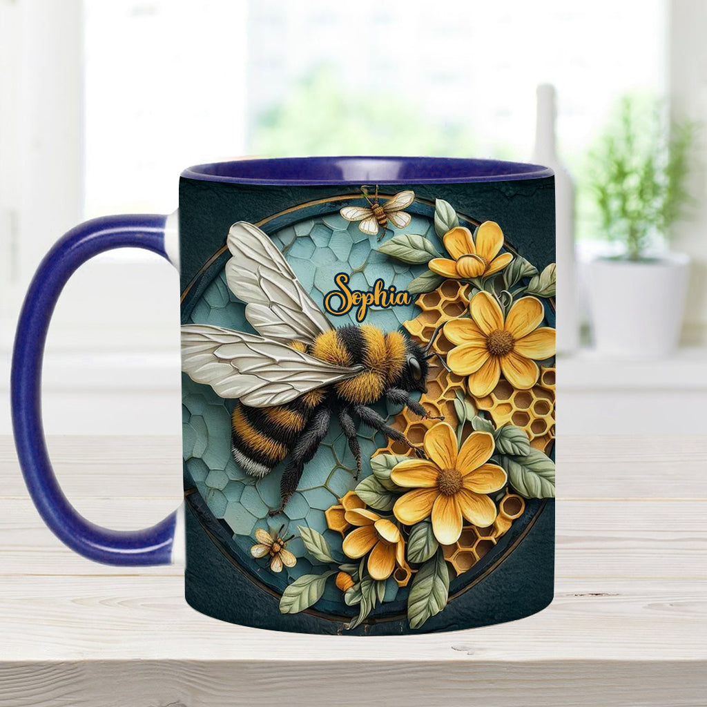 Mug personnalisé avec motif abeille et nid d'abeille