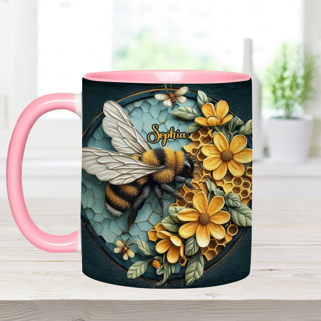 Mug personnalisé avec motif abeille et nid d'abeille