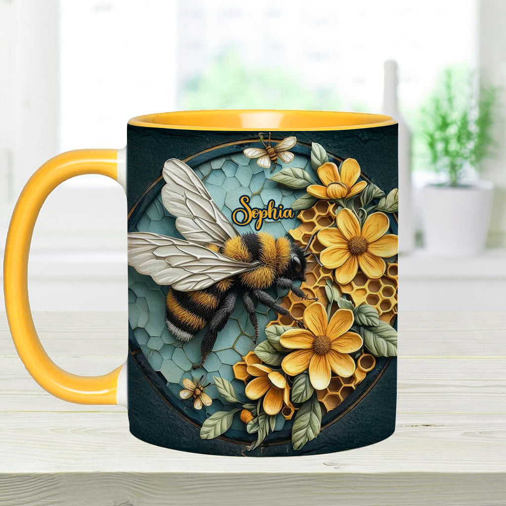 Mug personnalisé avec motif abeille et nid d'abeille