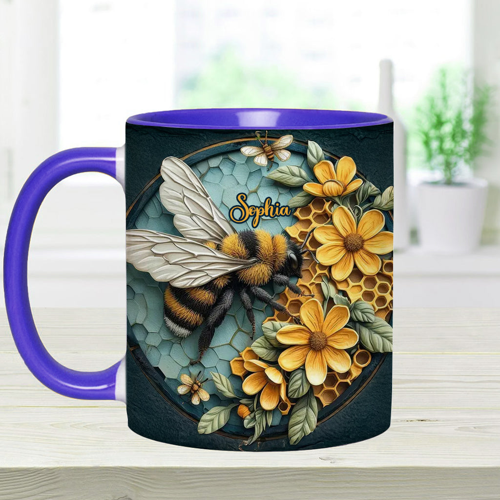 Mug personnalisé avec motif abeille et nid d'abeille