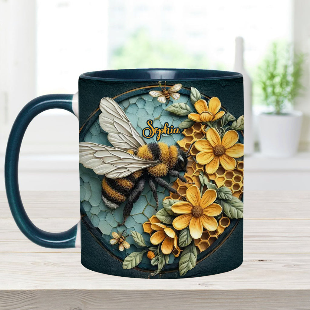 Mug personnalisé avec motif abeille et nid d'abeille
