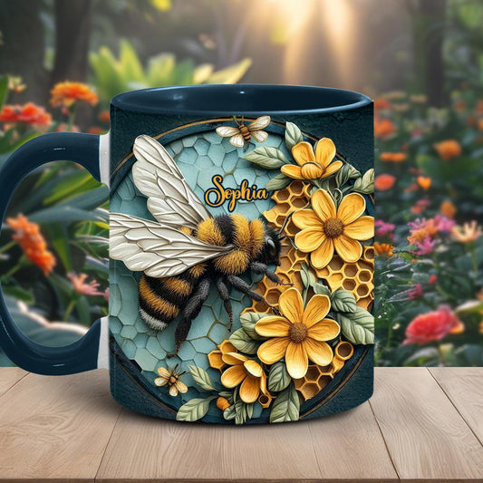Mug personnalisé avec motif abeille et nid d'abeille