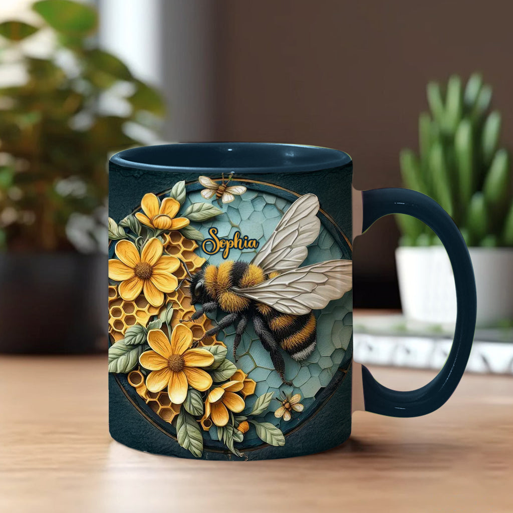 Mug personnalisé avec motif abeille et nid d'abeille