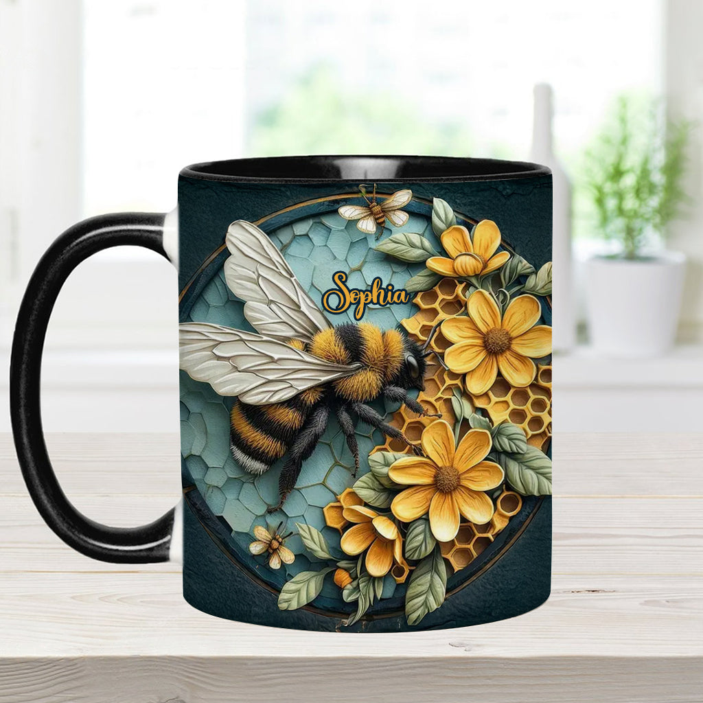 Mug personnalisé avec motif abeille et nid d'abeille