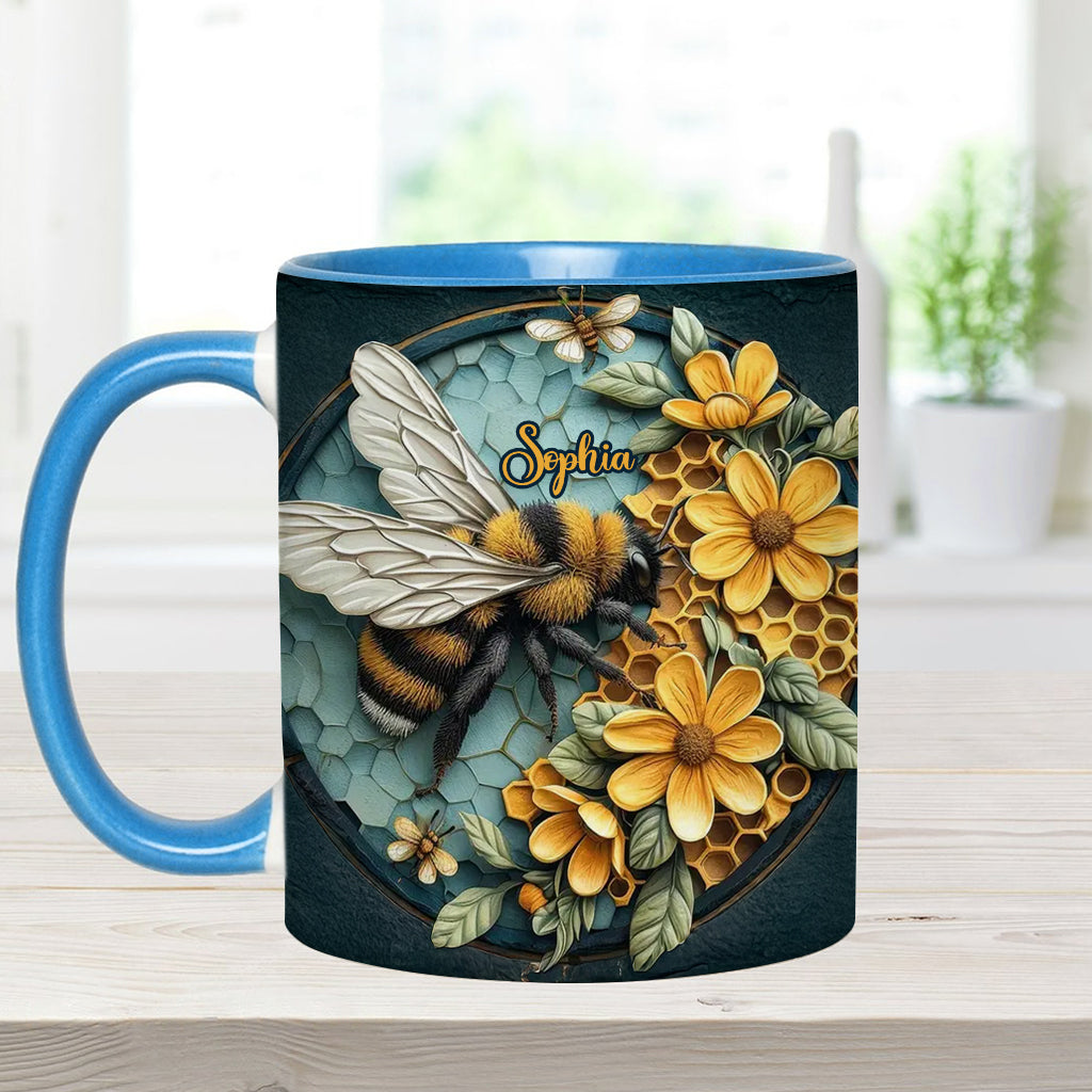 Mug personnalisé avec motif abeille et nid d'abeille