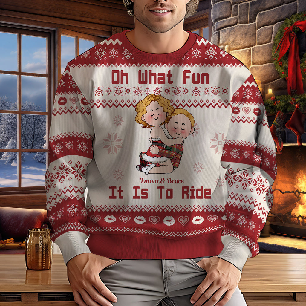 Oh What Fun It Is To Ride - Personalized Couple Ugly Sweater