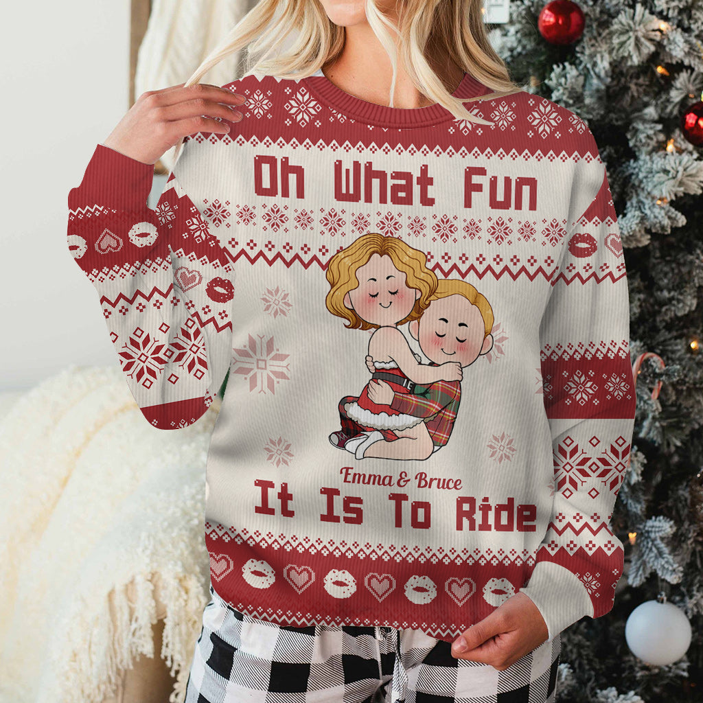 Oh What Fun It Is To Ride - Personalized Couple Ugly Sweater