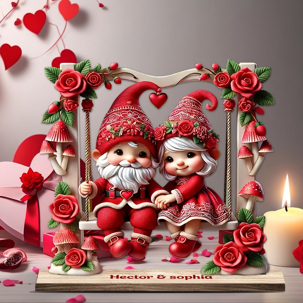 Adorable couple de gnomes - Couple personnalisé, 1 grand modèle autoportant à un niveau