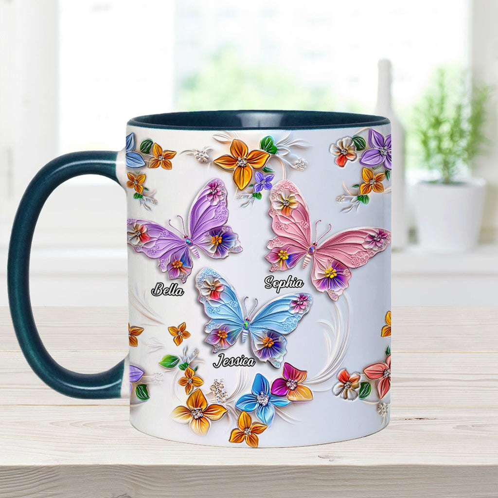 Sisters Are Like Butterflies - Personalized Bestie Accent Mug