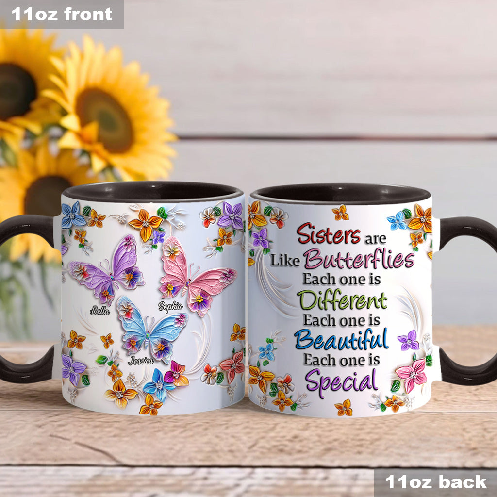 Sisters Are Like Butterflies - Personalized Bestie Accent Mug