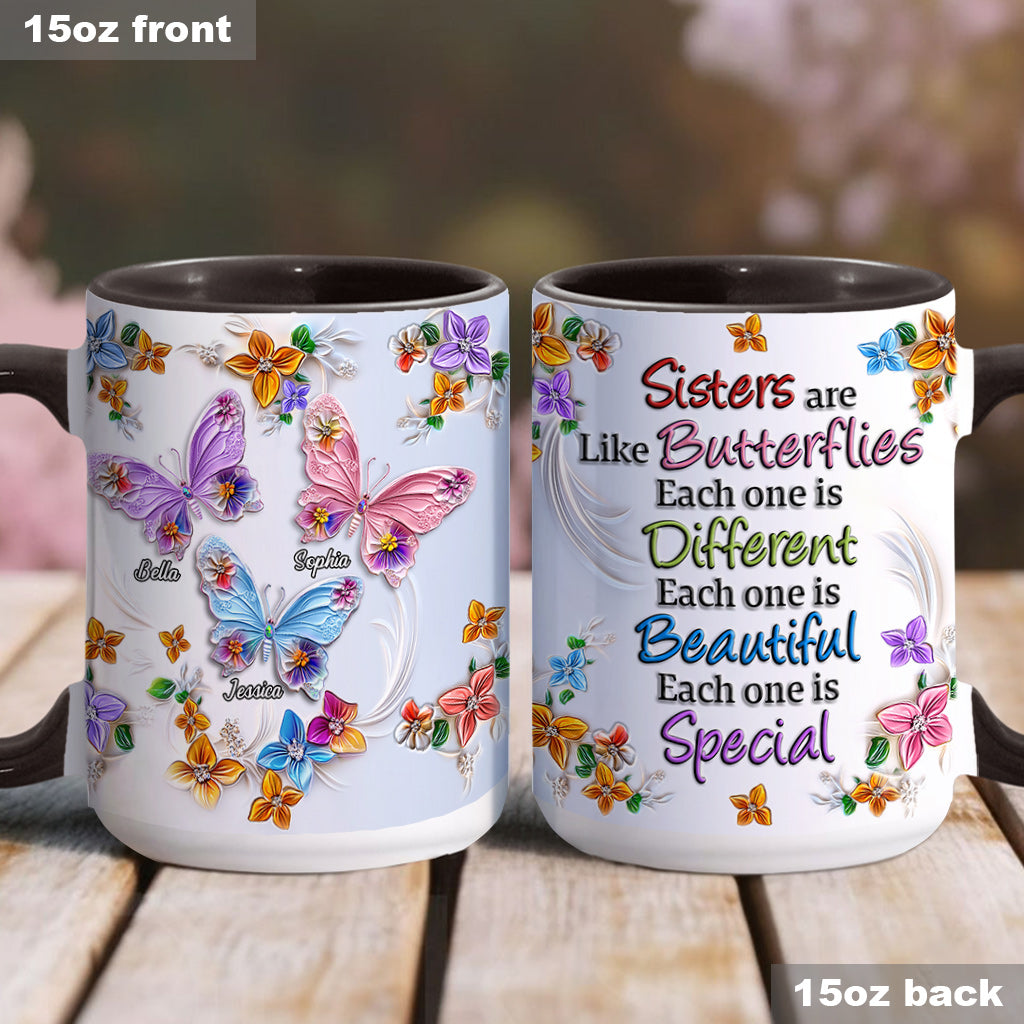 Sisters Are Like Butterflies - Personalized Bestie Accent Mug