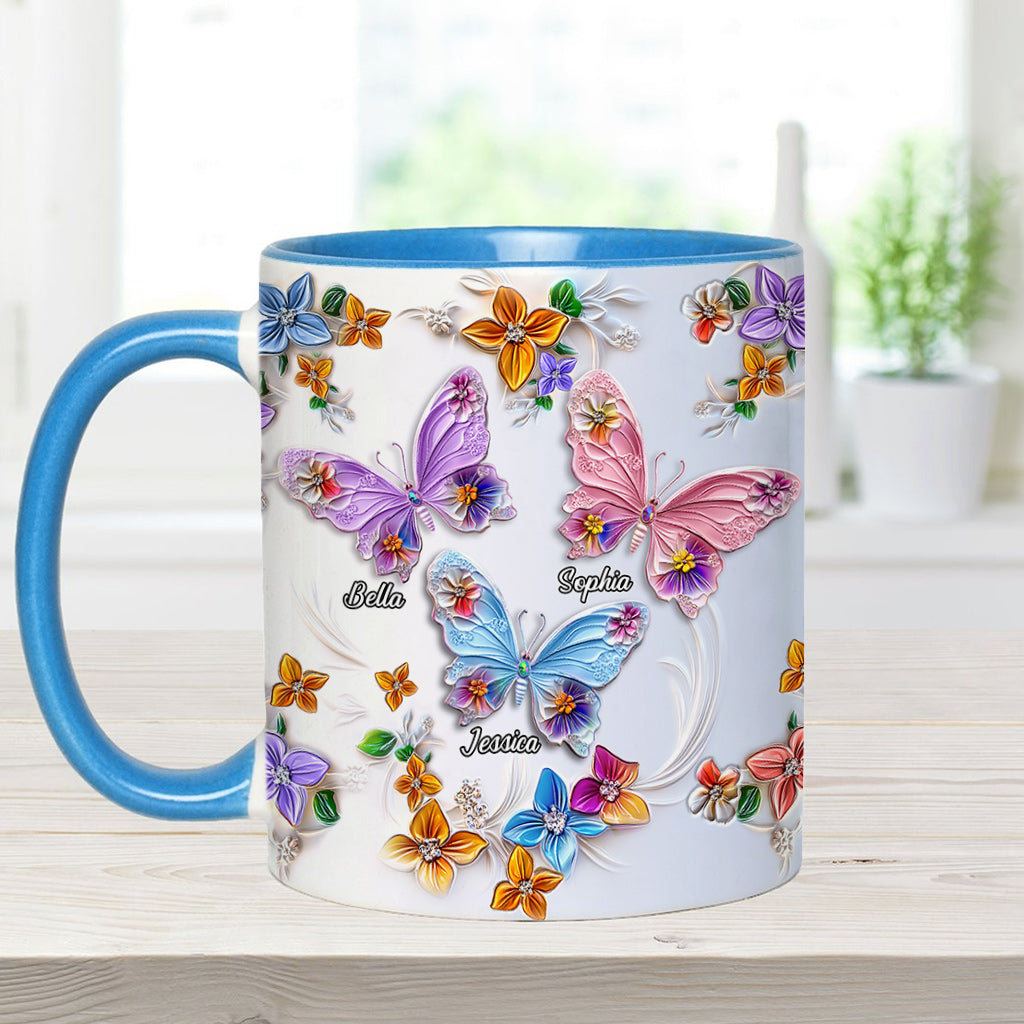 Sisters Are Like Butterflies - Personalized Bestie Accent Mug