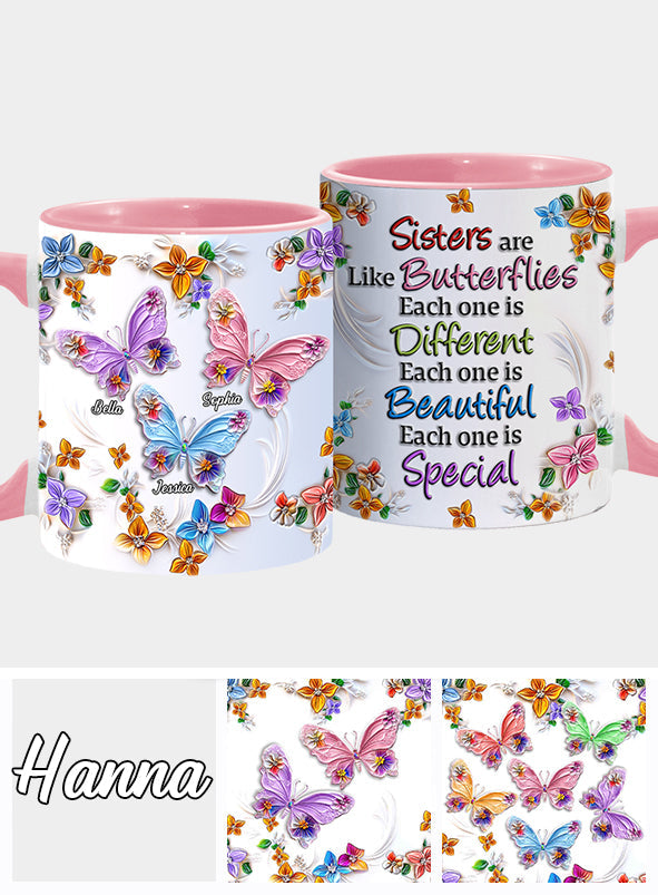 Sisters Are Like Butterflies - Personalized Bestie Accent Mug