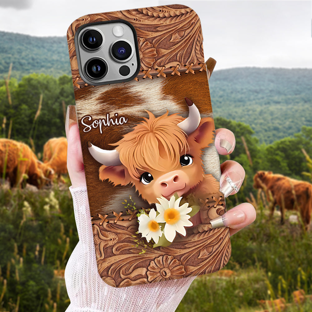 Coque de téléphone personnalisée avec impression intégrale représentant une adorable vache des Highlands