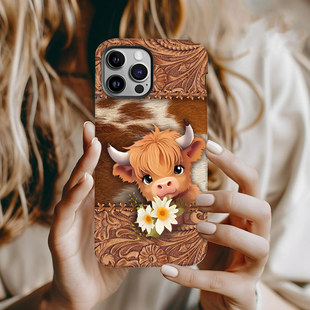 Coque de téléphone personnalisée avec impression intégrale représentant une adorable vache des Highlands