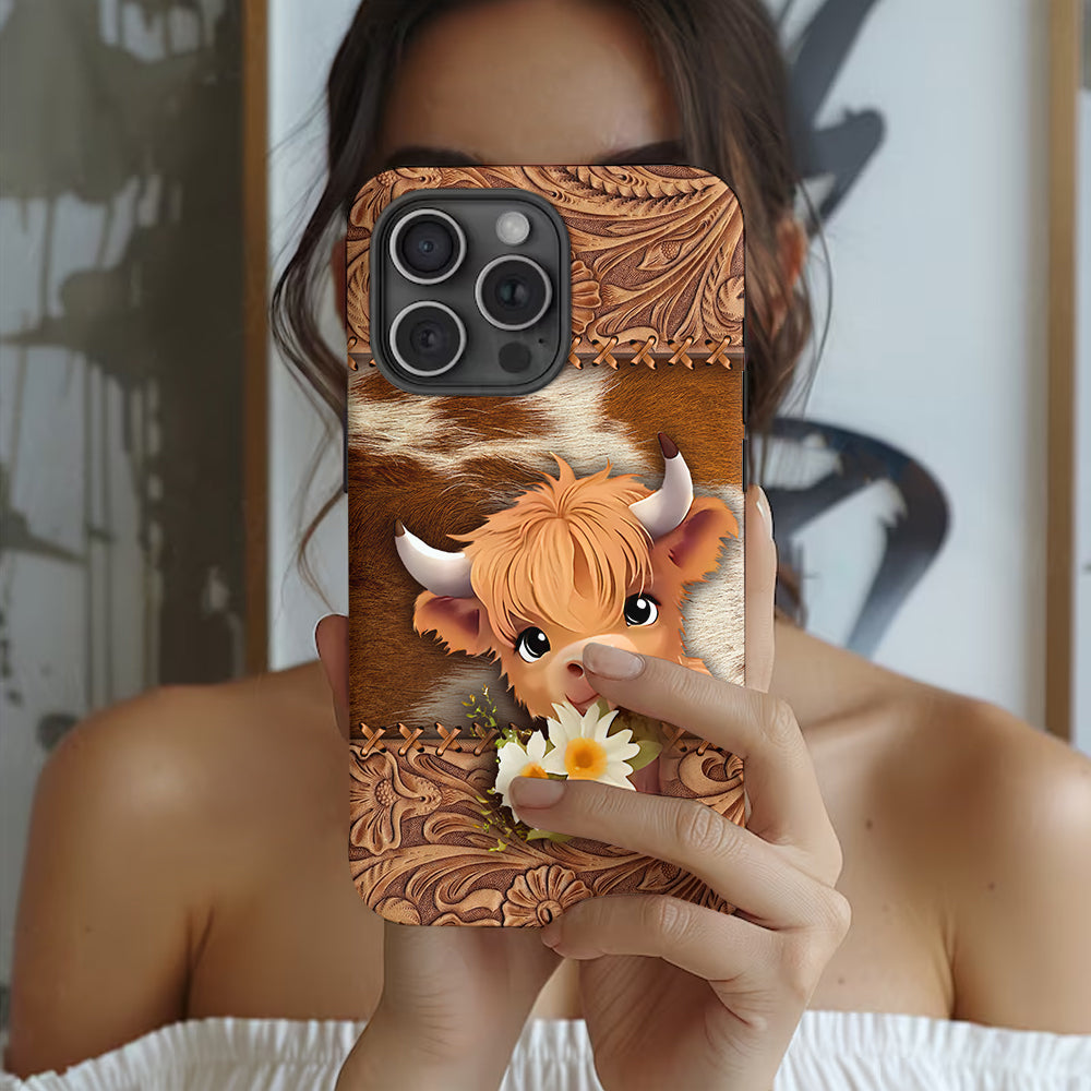 Coque de téléphone personnalisée avec impression intégrale représentant une adorable vache des Highlands