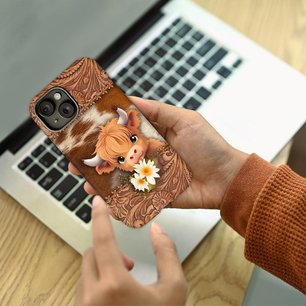 Coque de téléphone personnalisée avec impression intégrale représentant une adorable vache des Highlands