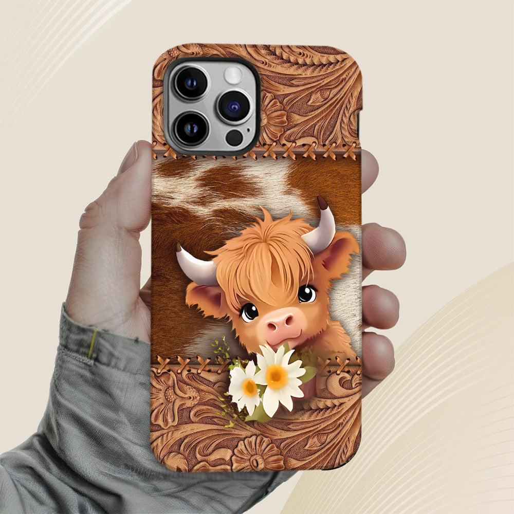Coque de téléphone personnalisée avec impression intégrale représentant une adorable vache des Highlands