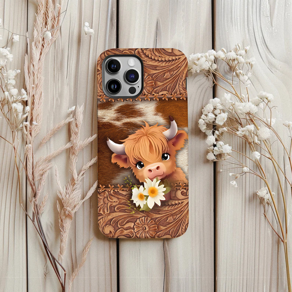 Coque de téléphone personnalisée avec impression intégrale représentant une adorable vache des Highlands