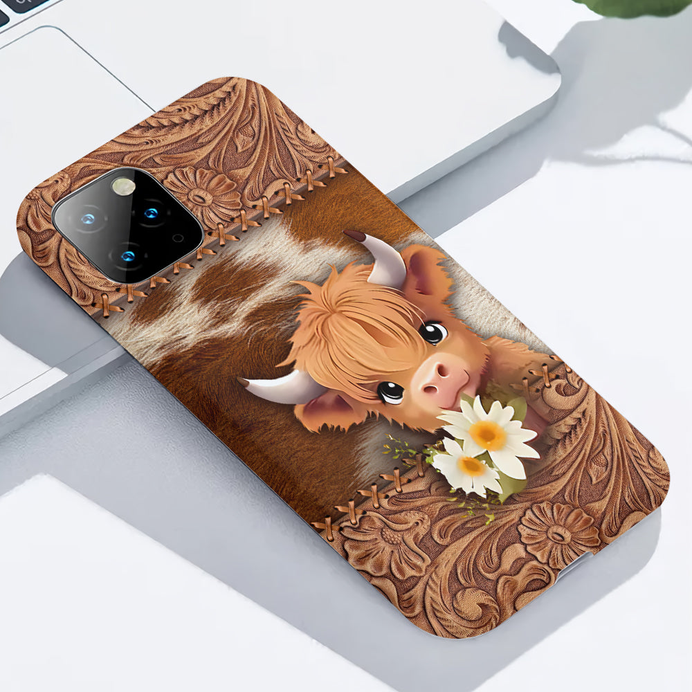 Coque de téléphone personnalisée avec impression intégrale représentant une adorable vache des Highlands