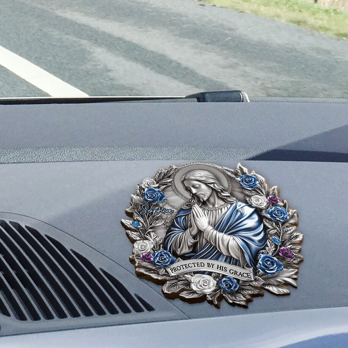 Protégé par sa grâce - Clip de pare-soleil de voiture personnalisé à motif chrétien