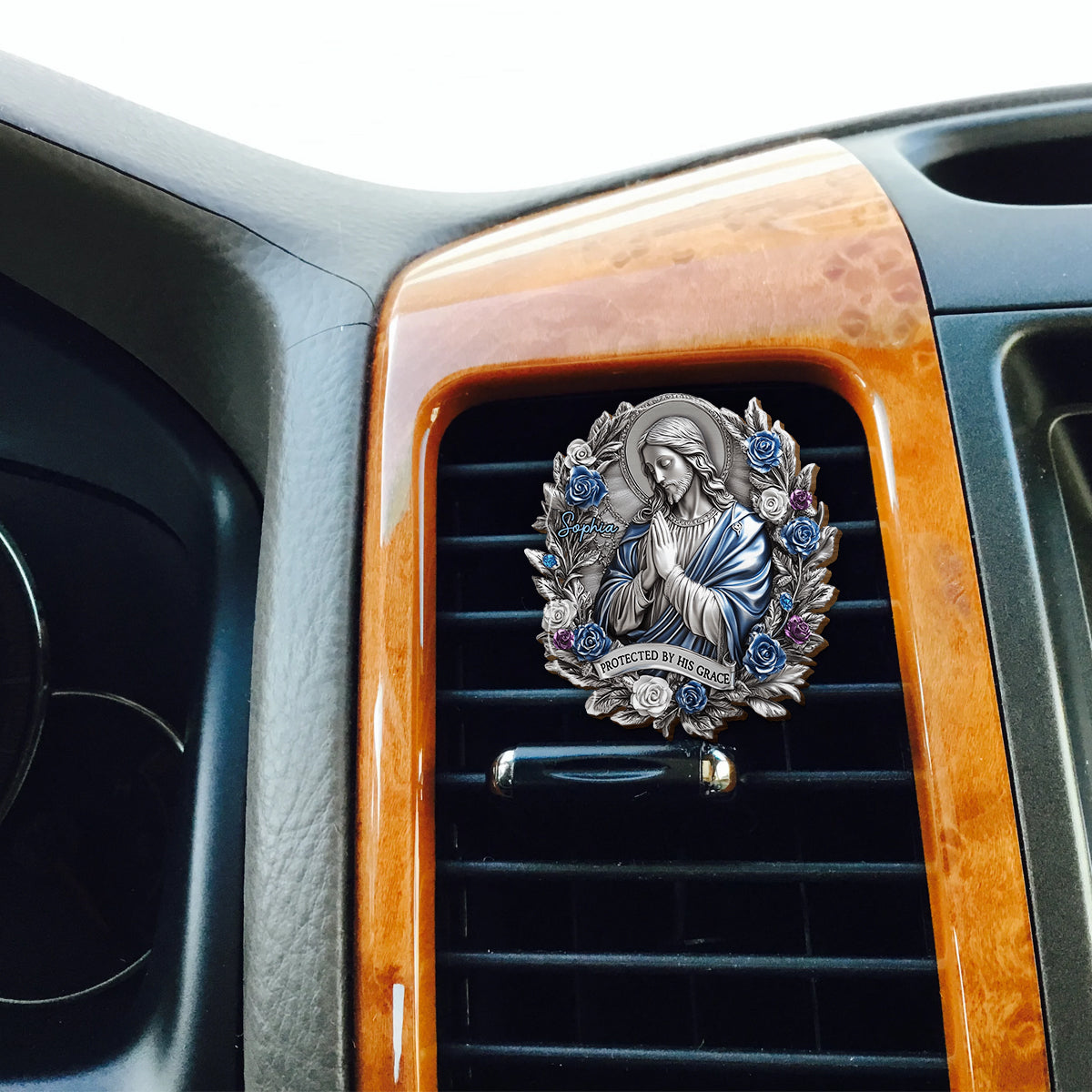 Protégé par sa grâce - Clip de pare-soleil de voiture personnalisé à motif chrétien