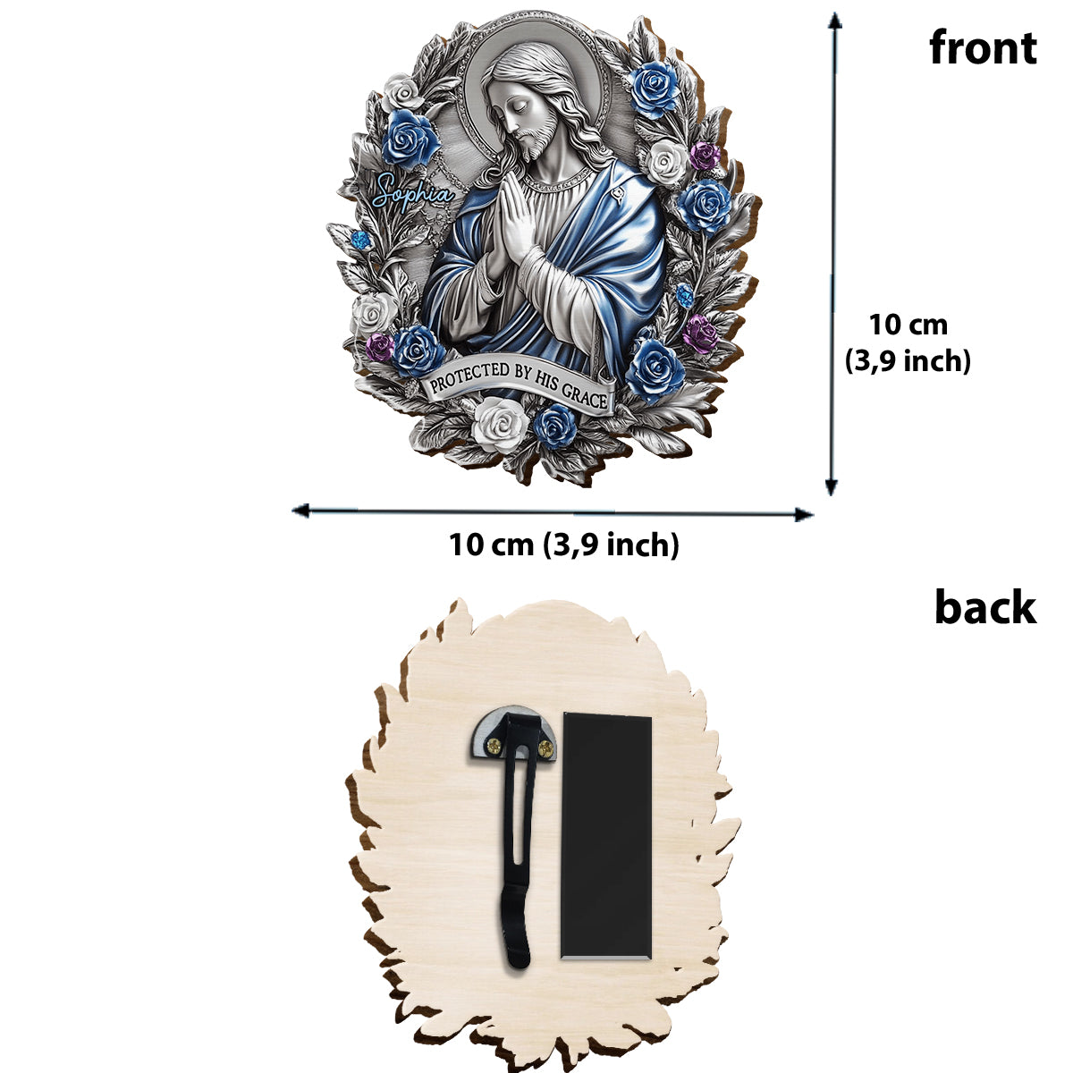 Protégé par sa grâce - Clip de pare-soleil de voiture personnalisé à motif chrétien