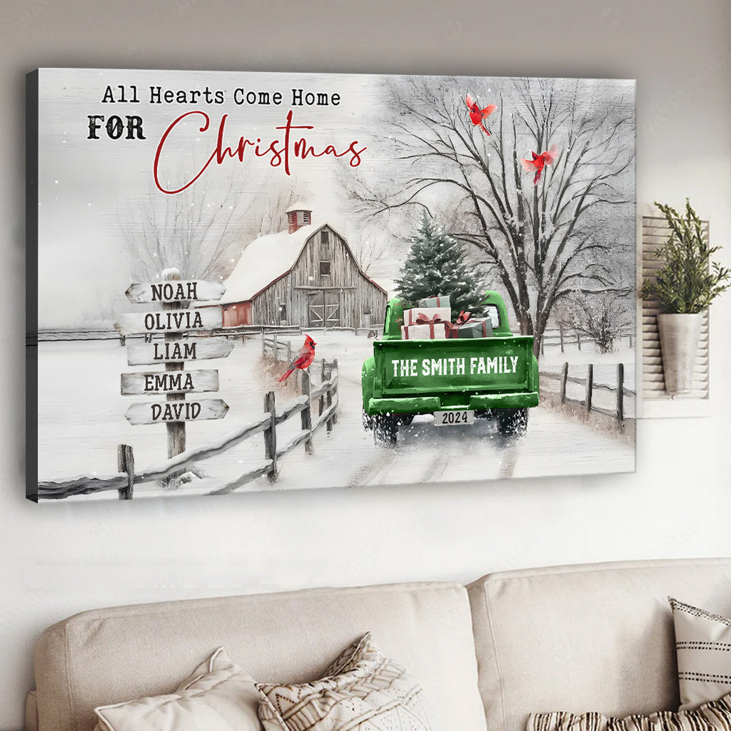 Tous les cœurs rentrent à la maison pour Noël - Toile et affiche personnalisées pour la famille