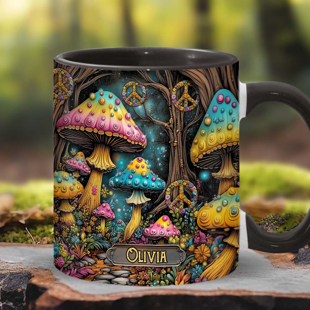 Mug champignon magique personnalisé style hippie