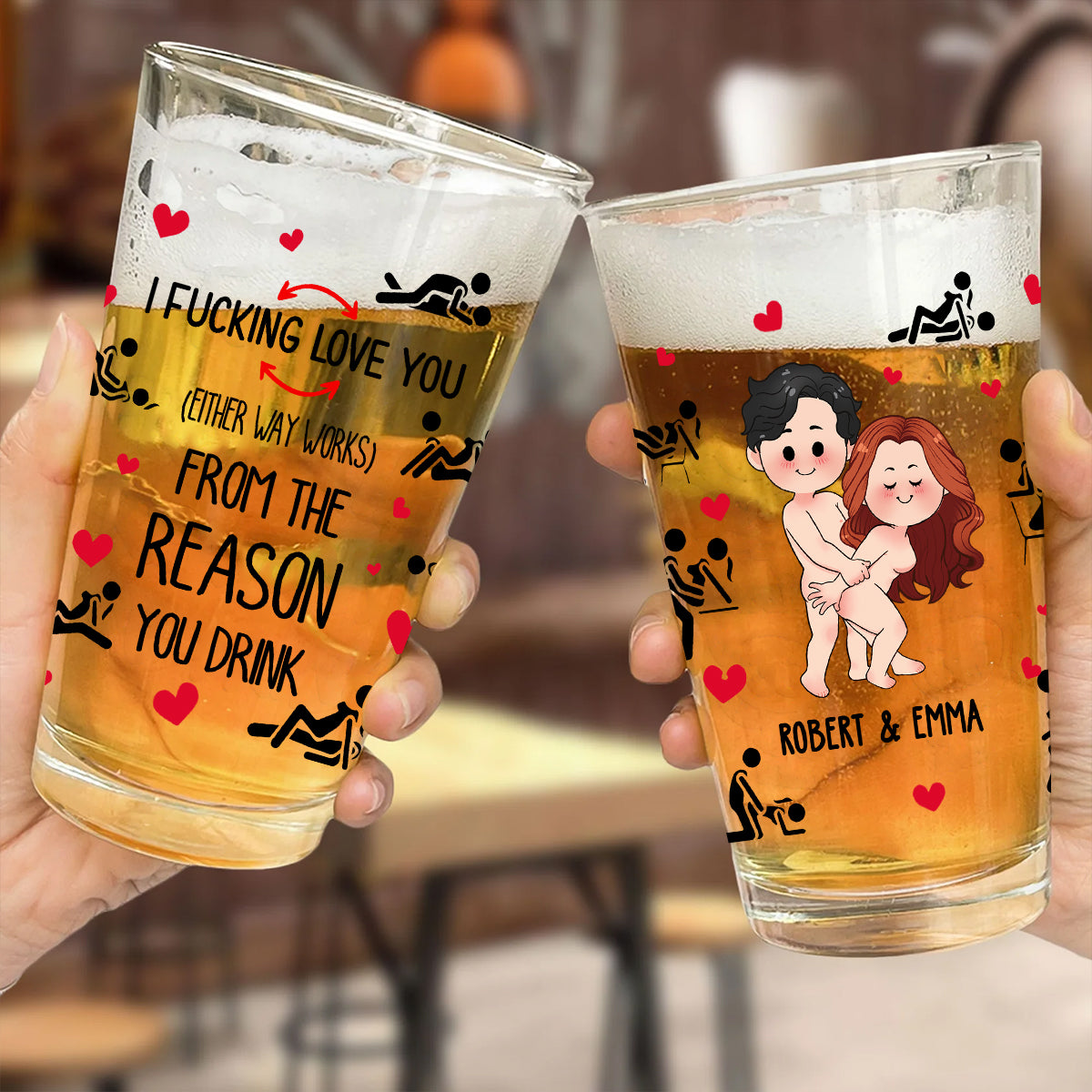 Je t'aime - Verre à bière personnalisé pour couple