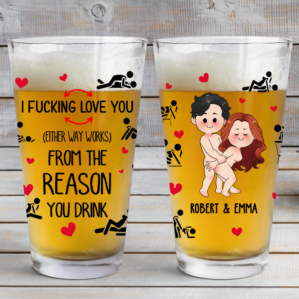 Je t'aime - Verre à bière personnalisé pour couple
