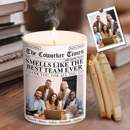 The Co-worker Times Best Team Ever - Personalized Colleague Candle With Wooden Lid