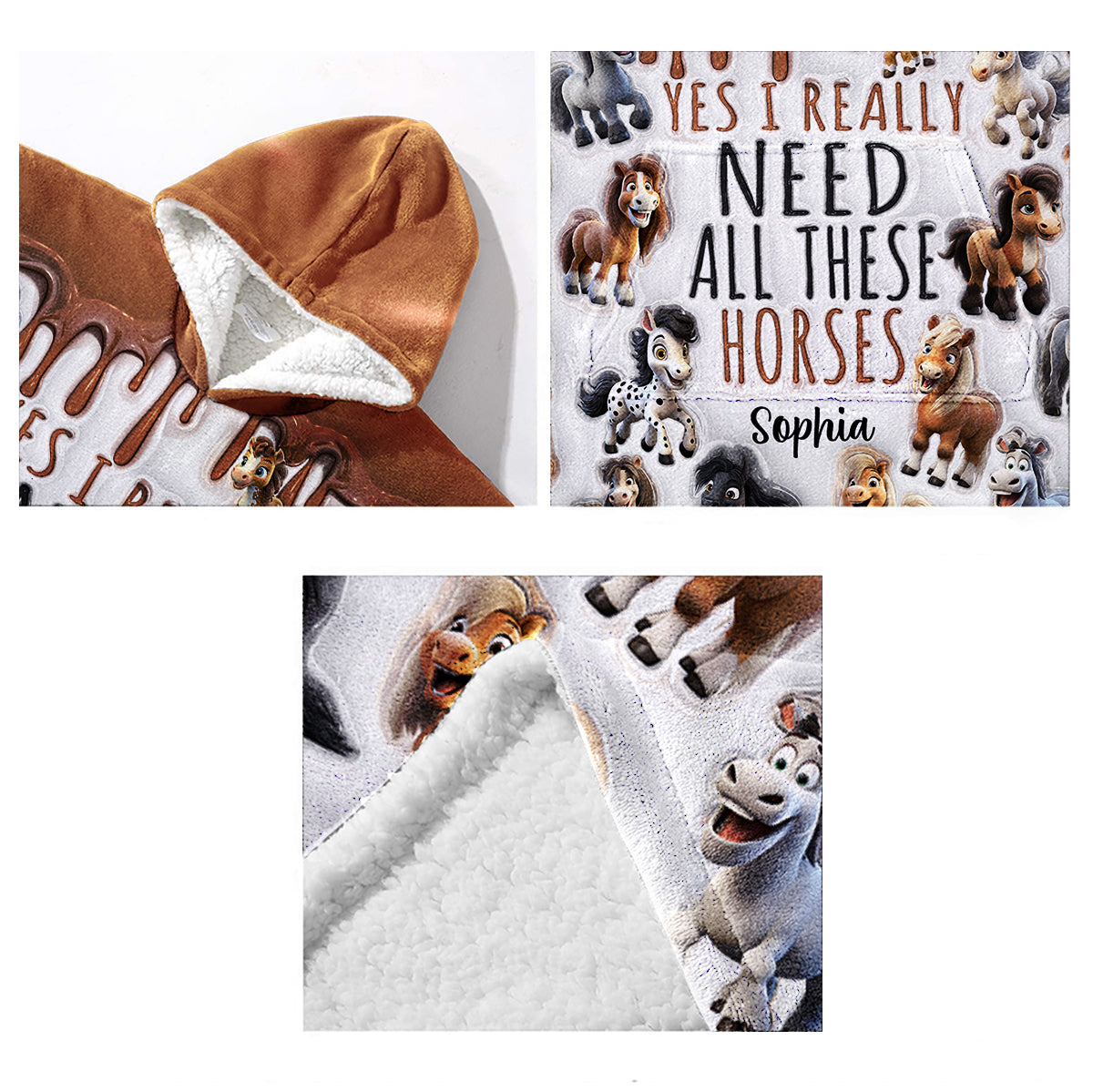 J'ai besoin de tous ces chevaux - Couverture à capuche personnalisée pour chevaux