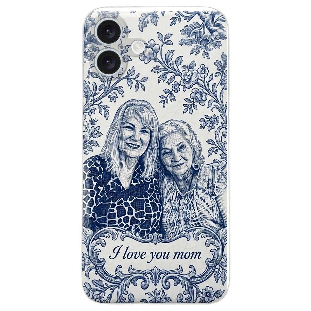 Idée Cadeau Maman, Motif Toile De Jouy Bleue - Coque de Téléphone en Cuir Personnalisée 3D