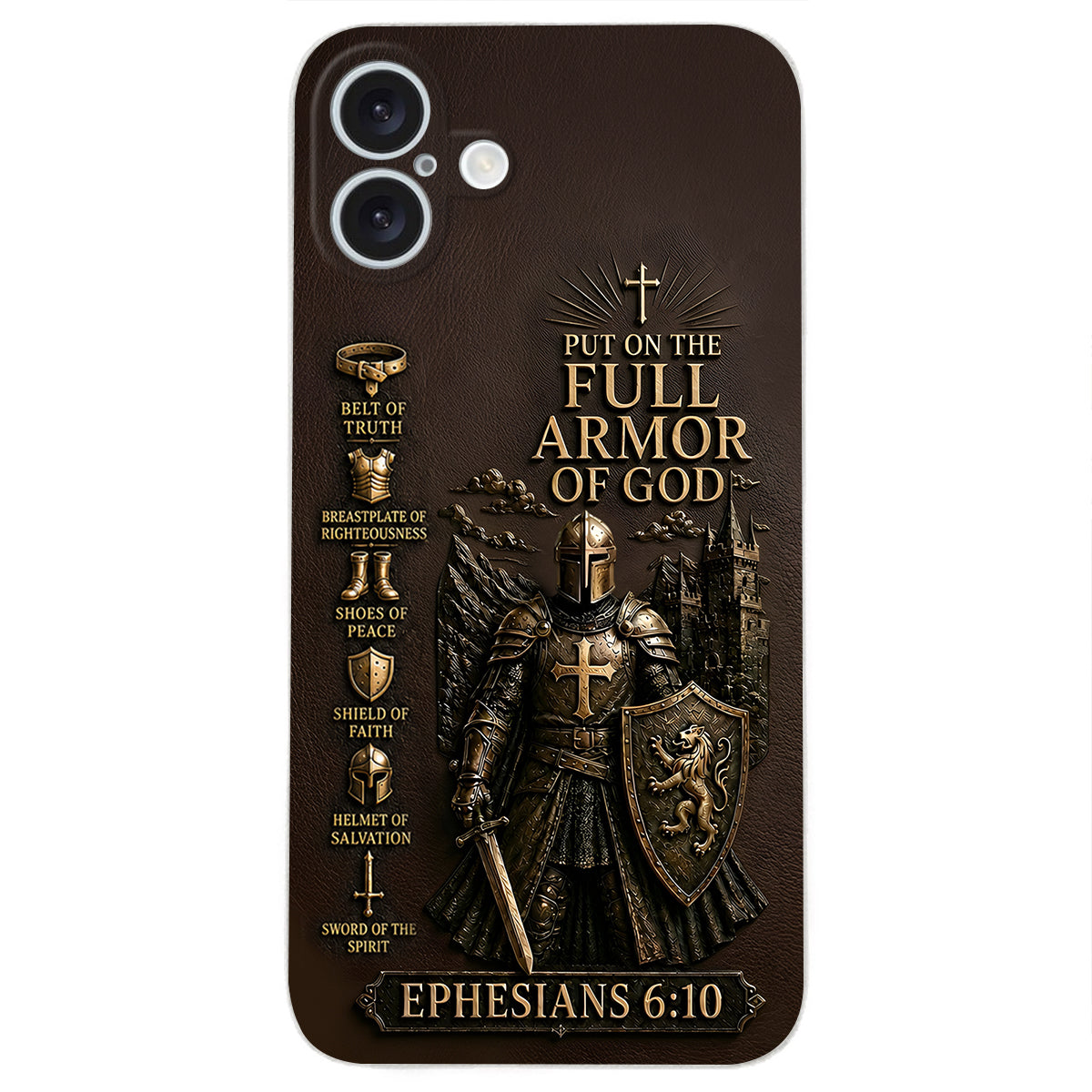 Mettez l'Amour Complet de Dieu, Cadeau pour Chrétiens - Coque de Téléphone en Cuir Personnalisée 3D Embossée