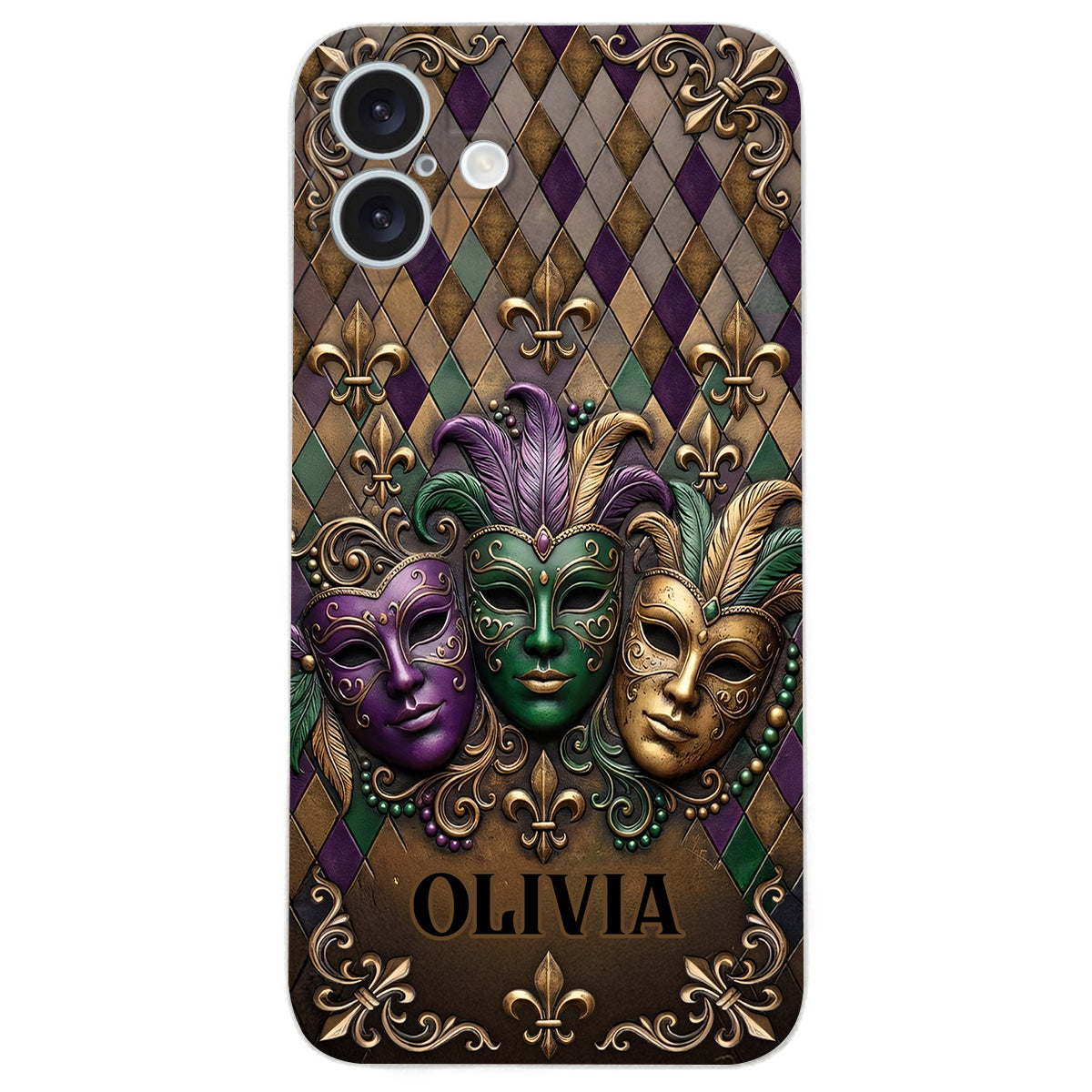 Mardi Gras Fleur de Lis - Personalized Mardi Gras Leather Phone Case