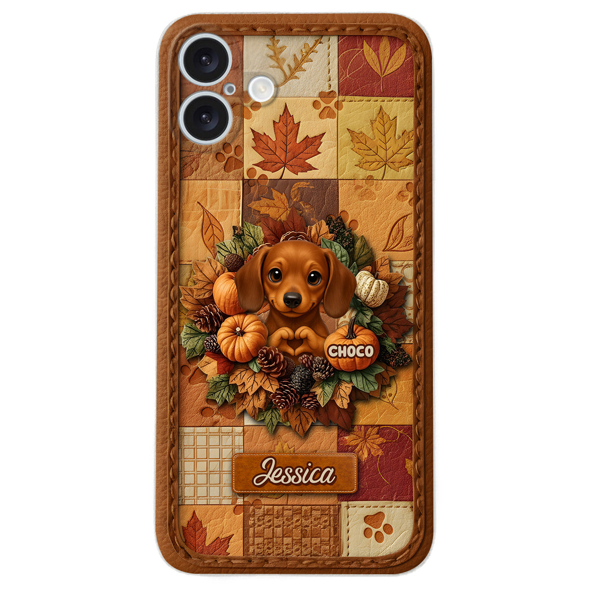 Bienvenue à l'automne - Étui de téléphone en cuir personnalisé pour chien