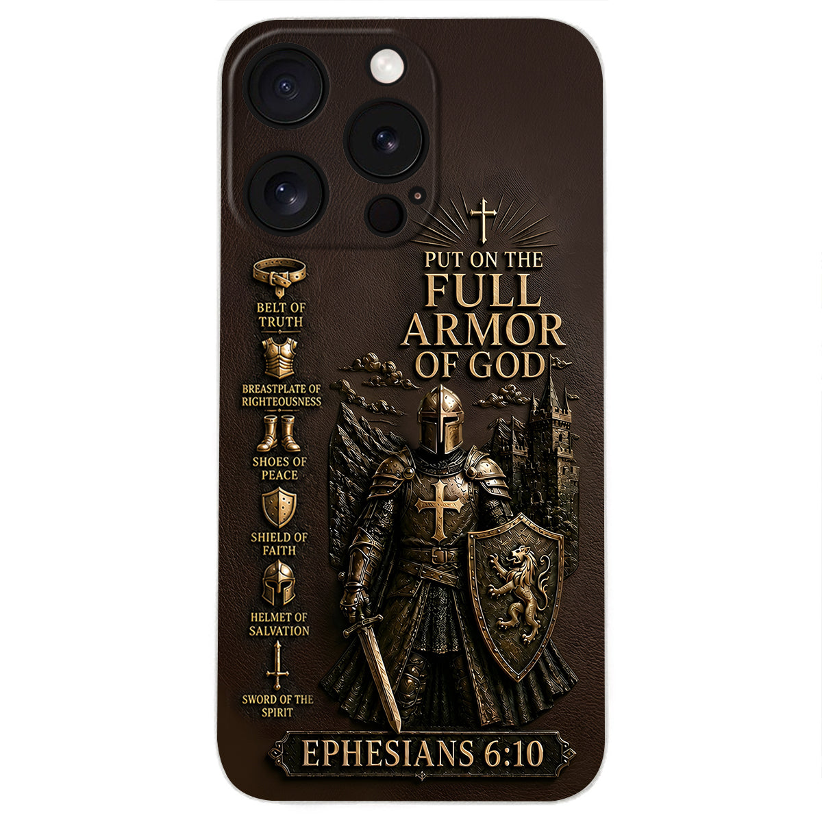 Mettez l'Amour Complet de Dieu, Cadeau pour Chrétiens - Coque de Téléphone en Cuir Personnalisée 3D Embossée