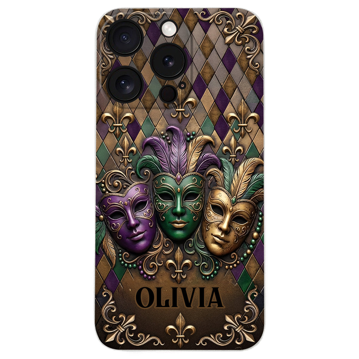 Mardi Gras Fleur de Lis - Personalized Mardi Gras Leather Phone Case