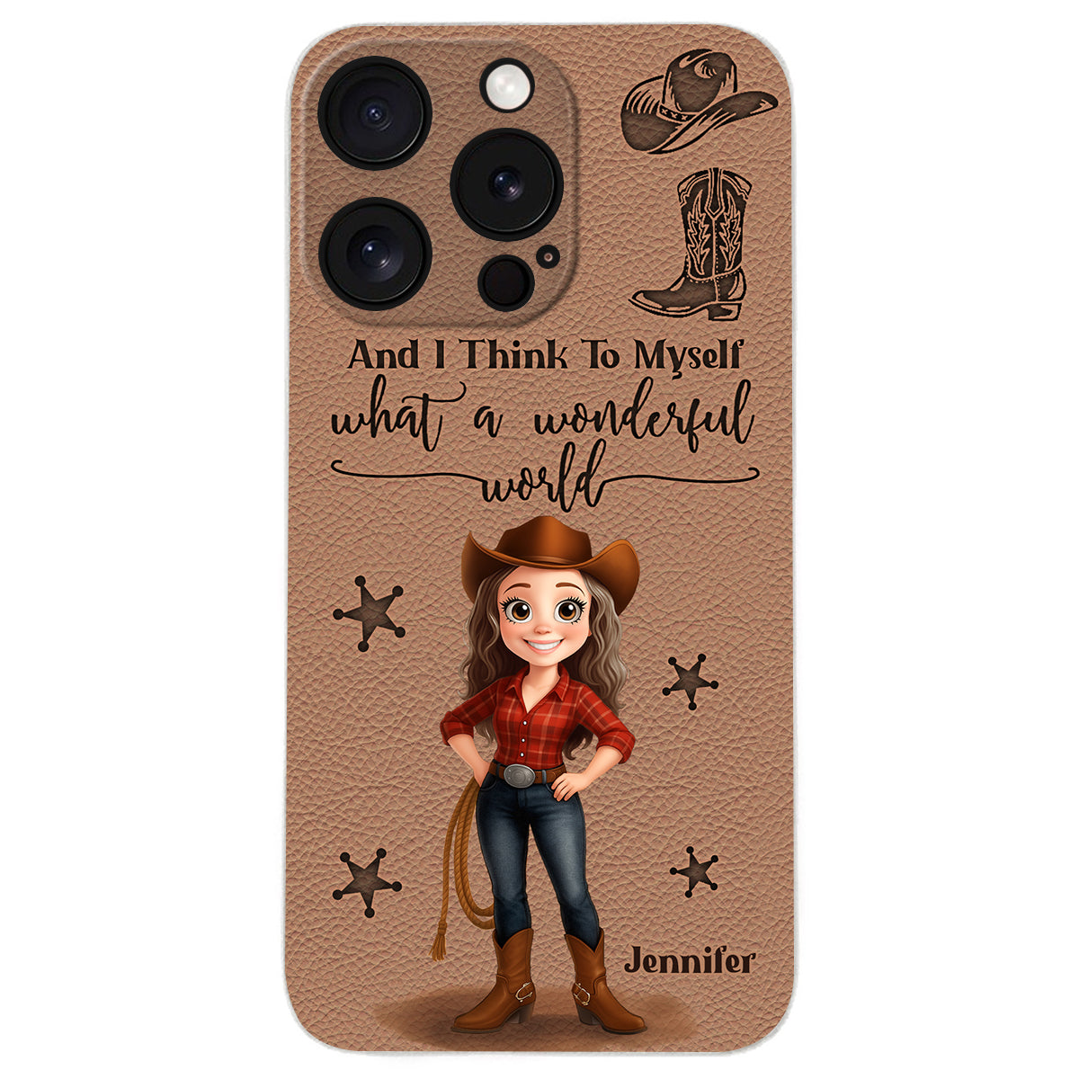 Cowgirl What A Wonderful World - Personalized Cowgirl Leather Phone Case