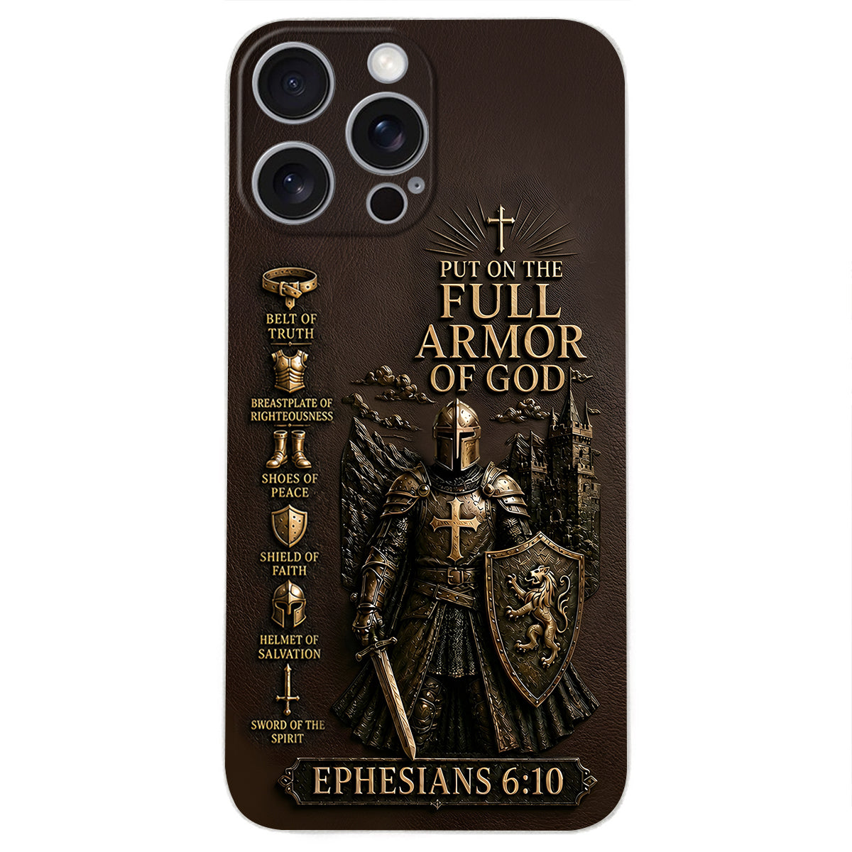 Mettez l'Amour Complet de Dieu, Cadeau pour Chrétiens - Coque de Téléphone en Cuir Personnalisée 3D Embossée
