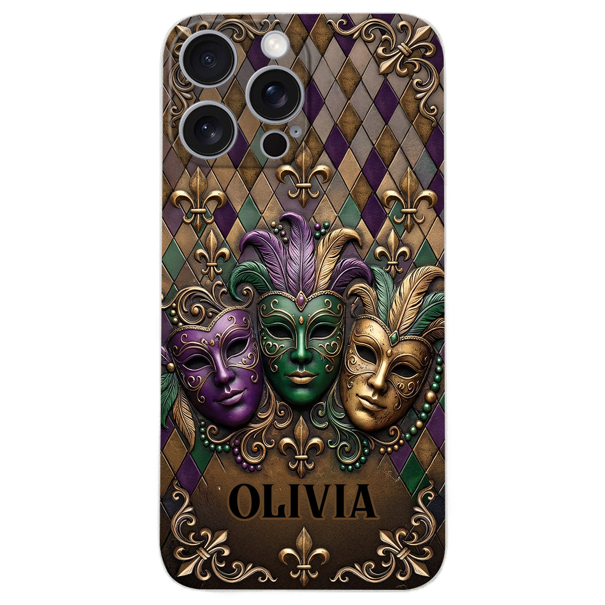 Mardi Gras Fleur de Lis - Personalized Mardi Gras Leather Phone Case
